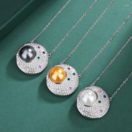 Pendant Necklaces 2023 White Pearl Colourful Crystal Necklace Moon Circular Charms Women Jewellery Accessories Prom Banquet Party Dress