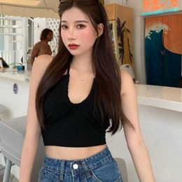 Tanks Camis Coral DAXIN Hanging Collar and Bra Sexy Open NAVEL Knitted Summer Mini Pendant Top Fashion Women's Sleeveless Tank P230526