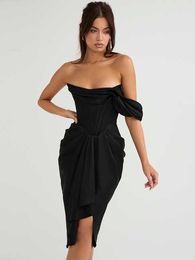 Elegant Dresses For Women 2022 Club Party Wear Chic Silk Satin Spring Outfits New Draped Corset Black Midi Dress