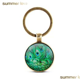 Key Rings Design Crystal Keychain Unique Art Peacock Wiggling Feather Holder Handmade Animal Pattern Keyring For Women Girls Persona Dhb1O