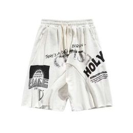 Small and Trendy American Summer Sports Casual Men's Basketball Shorts with Versatile Personalised Graffiti Printed Pants{category}