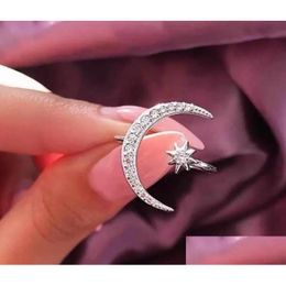 Band Rings Moon And Star Finger Creative Opening Ring God Sier For Engagement Party Gift Drop Delivery Jewelry Dh61M