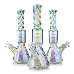 Rainbow Glass Water Bongs Beaker Base Dab Rigs Hookahs Water Pipes Ice Catcher Downstem Perc Bubbler With 14mm Joint