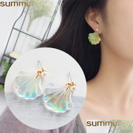 Stud Rainbow Pearl Shell Earrings New Exquisite Allergy Unique Romantic Resin Stone Jewellery Colorf Mermaid High Drop Delivery Dhh7X