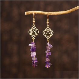 Dangle Chandelier Amethyst Crused Stone Earrings Handmade Purple Lavender Healing Crystal Drop Earring Yoga Jewellery For Women Deliv Dhxsy