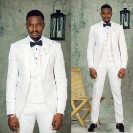 Men's Suits 2023 White Side Vent Slim Fit Groom Tuxedos Men High Quality Custom Made Business Prom Trajes De Hombre