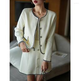 Work Dresses 2023 Autumn Women's Black White Single-Breasted Jacket Skirt Two-Piece Girls' Leisure Sets/Suits