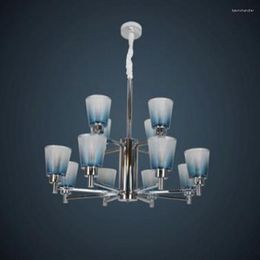 Chandeliers Blue Gradient Led Chandelier Nordic Modern Simple Living Room Glass