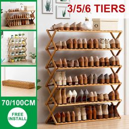 Hooks & Rails 70/100CM 3/5/6 Tiers Foldable Flower Pot Wooden Plant Stand/Shoes Shelf Installation-free Pots Rack Display