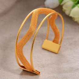 Bangle Luxury 24K Bending Bangles Dubai Gold Color For Women Girls Wife Bride Bracelets Jewelry Gift