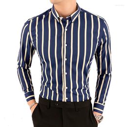 Men's Casual Shirts Men Long Sleeve 2023 Autumn Striped Shirt Men's Business Full Dress Blouses