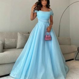 Stunning Blue Pleated Off Shoulder Prom Dresses A Line Organza Womens Special Ocn Dress Floor Length 326 326