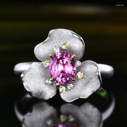 Cluster Rings 18K White Gold 0.84CT Unheated Pink Sapphire Ring Women Flower Shape Gemstone Fine Jewellery Third Party Appraisal
