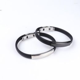 Bangle Stainless Steel Silicone Blank For Engrave Black/Silver Colour Metal Plate Bracelet High Polisehd Wholesale 10pcs