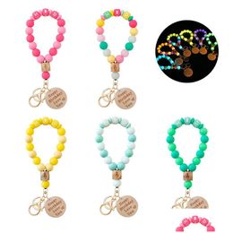 Keychains Lanyards Diy Sile Beaded Keychain Wrist Bracelet Keyring Halloween Carnival Luminous Birthday Party Gifts Key Chain Drop Dhlgf