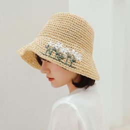 Wide Brim Hats Japanese Style Folding Flower Paper Straw Hat Women Summer Outing Sun Visor Holiday Cool Seaside Beach Tide HatsWide