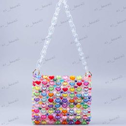 Evening Bags Colourful Heart Shape Women's Handmade Beaded Bag Transparency Crystal Acrylic Shoulder Crossbody Female Evening Bag Summer 2023 T230526