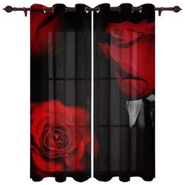 Curtain Red Rose Flower Black Luxury Curtains For Living Room Window Treatment Bedroom Home Decor