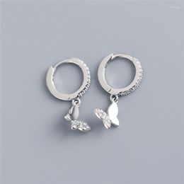 Hoop Earrings Silver Color Inlaid Zircon Butterfly Pendant Earring Ear Buckle Female Friend Party Jewelry Gift Accessories