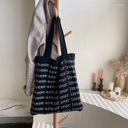 Evening Bags Knitting Fabric Women Shoulder Bag Letters Design Winter Autumn Eco Shopping Woollen Yarn Cloth Tote Handbag For Ladies