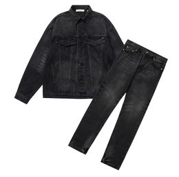 Designer Men's Tracksuits Ripped Hole Sets Spring Autumn Brand Lapel Denim Jacket + Stretch Jeans Tattered Whiten 2 Piece Set