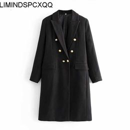Women's Wool & Blends Women Blazers Parkas 2023 Fashion Double Breasted Trench Coat Vintage Long Sleeve Back Vents Female Outerwear Chic Top