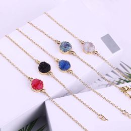 Charm Bracelets Fashion Resin Stone Bracelet Druzy Drusy Gold Plating Chain For Elegant Girls Women Jewelry Gifts Drop Delivery Dhcdj