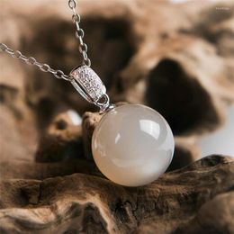 Pendant Necklaces Genuine Natural Gray Moonstone Crystal Quartz Round Bead Charm Womn