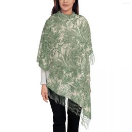 Scarves Womens Scarf Winter Green Tulip Flower Pattern Thin Warm Cape Wraps Female Bandana Pashmina Long Tassel