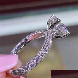 Band Rings Fashion Beautif Sier Crystal Zircon Ring Size 5/6/7/8/9/10 Engagement Wedding High Quality For Bride Women Drop Delivery J Dh48N