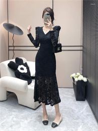 Casual Dresses Chic Korea Long Mermaid Dress Party Girls Women Ruffled Bodycon Elegant Office Lady Basic Wear Feminine Vestidos