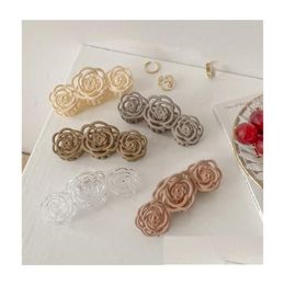 Hair Clips Barrettes Rose Shape Claw Jaw Nonslip Hairs Clamps Hairpin Holder Headdress Girl Go Out Single Colour Drop Delivery Jewe Dhrxc