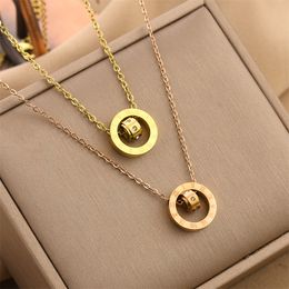 INS Style Roman Numerals Circle Pendant Necklace Good Lucky Stainless Steel Jewelry for Women Gift