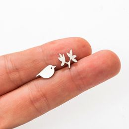 New Arrival Creative Branch Bird Ear Studs For Women Cute mini stainless steel birdie Stud earrings Fashion animal Jewellery gift