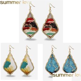 Charm Vintage Renaissance Leather Earrings Oil Painting Leaf Dangle For Women Jewellery Drop Delivery Dhnak