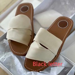 Womens Designer Slippers Woody Flat Mule Slide Sandals Sail Black White Olive Beige Red Mesh Embroidered Embossed Linen Pink Fashion Beach Shoes NO290