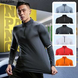 Men's T-Shirts Mens Compression T-shirt Gym Fitness Sweatshirt Running Exercise Sports Tops Turtleneck Knitwear Long Sleeves Clothing Plus Size J230526