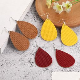 Charm New Fashion Designer Pu Leather Earrings For Women Weave Pattern Mti Colors Bohemia Teardrop Hook Party Jewelry Drop Delivery Dhnxc