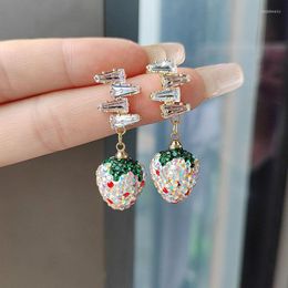 Stud Earrings 2023 Fresh Lovely Crystal Strawberry For Women Shiny Temperament Cute Jewelry Accessories Wedding Gifts