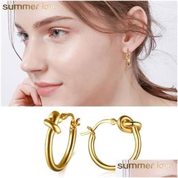 Hoop Huggie Unique Knotted Earrings For Women Simple Cute Round Circle Dangle Stainless Steel Earring Fashion Jewellery Christmas Gi Dhvbg