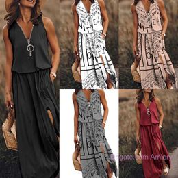 Wholesale Plus Size Summer Womens Casual Dress 3xl 4xl 5xl Long Sleeveless Black Women's Elegant Zipper Letter Printed Business Maxi Designer Dresses For Woman