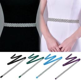 Belts Women Crystal Beaded Bridal Sash Waist Belt Silver Rhinestone Plus Size Diamond Long Ribbon Bling Shiny Elegant