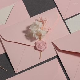 Gift Wrap 5Pcs Pink Colour Blank Mini Paper Envelopes With Sealing Wax For Letter Wedding Party Invitation Greeting Cards Packaging