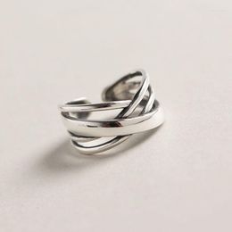 Cluster Rings Authentic S925 Sterling Silver FINE Jewellery Multi-Layers Line Crossed Twisted Band Wider LONG Adjust TLJ555