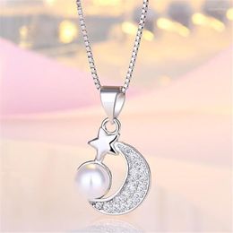 Pendant Necklaces Elegant Female Star Moon Crystal Pearl Necklace Rose Gold And Silver Color Romantic Valentine's Day Jewelry