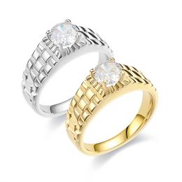 Retro Style White Zircon Band Ring Titanium Steel Rings Engagement Jewellery for Lovers