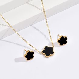 Luxury Shell Flower Stud Earrings Necklace Set for Women Black White Colour Stainless Steel Personality Jewellery Sets 2023 New