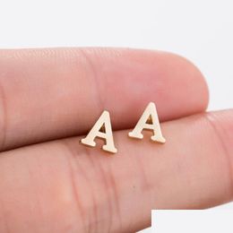 Stud Stainless Steel Earrings For Women Custom Initial Letter Sier Gold Earring Birthday Jewelry Drop Delivery Dhitr