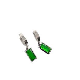 Fashion Drop Earrings for Women Light Luxury Premium Feel Niche Zircon Emerald Titanium Steel Minimalist Square Crystal Jewelry
