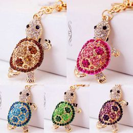 Keychains Cute shaped Colorful Shiny Rhinestone Turtle Keychain Women's Pendant Decoration Accessories G230526